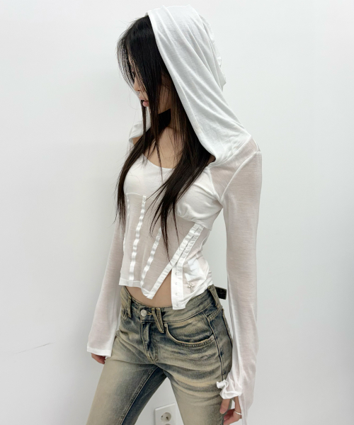 ALIX CORSET HOODIE TOP (WHITE)