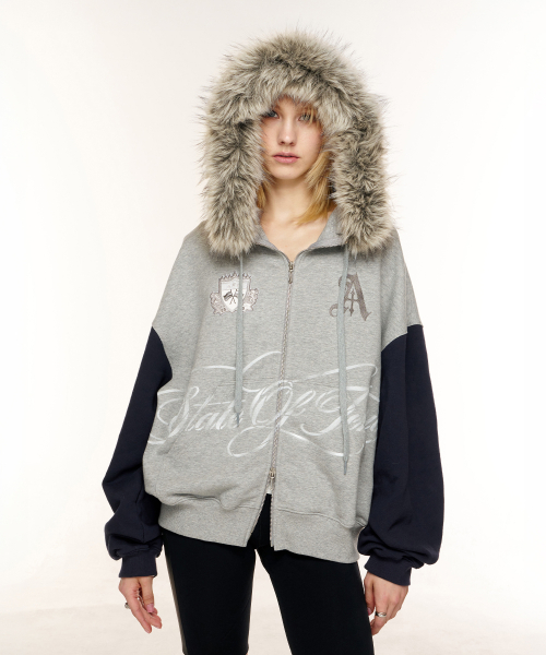 VARSITY ZIP HOODIE (GREY)