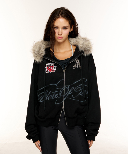 VARSITY ZIP HOODIE (BLACK)