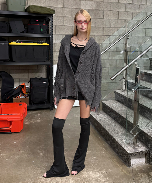 GRUNGE HOOD CARDIGAN (CHARCOAL)