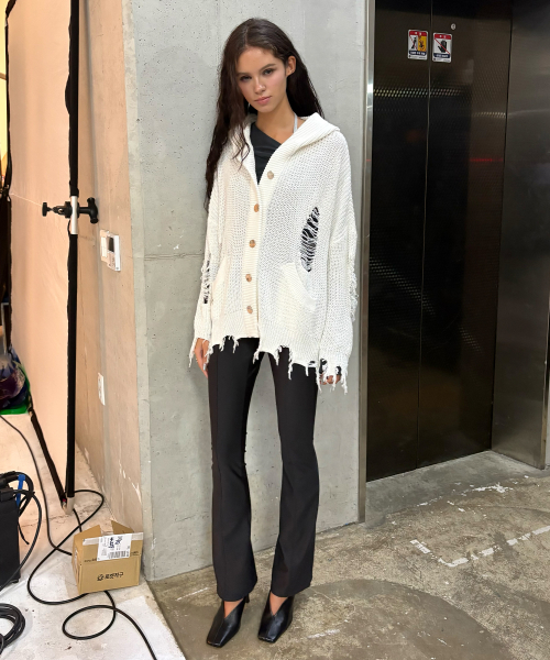 GRUNGE HOOD CARDIGAN (IVORY)