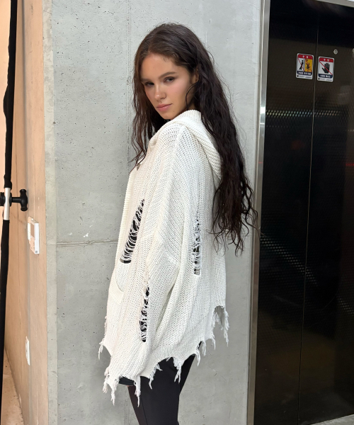 GRUNGE HOOD CARDIGAN (IVORY)