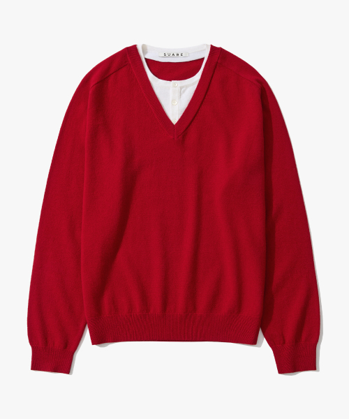 100 Fine Merino Wool Layered Henley Neck Knit - 3 Colors