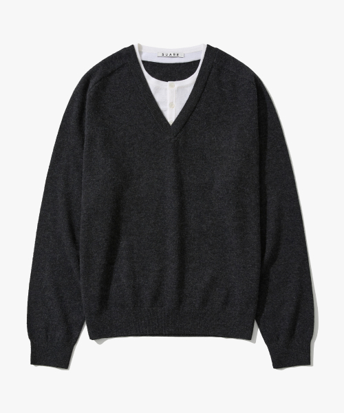 100 Fine Merino Wool Layered Henley Neck Knit - 3 Colors