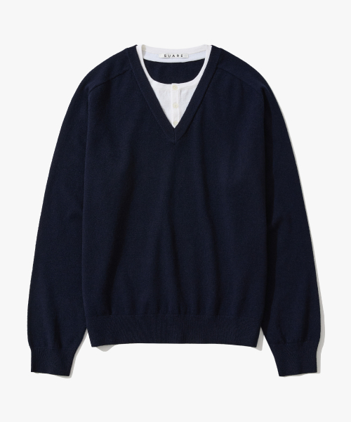 100 Fine Merino Wool Layered Henley Neck Knit - 3 Colors