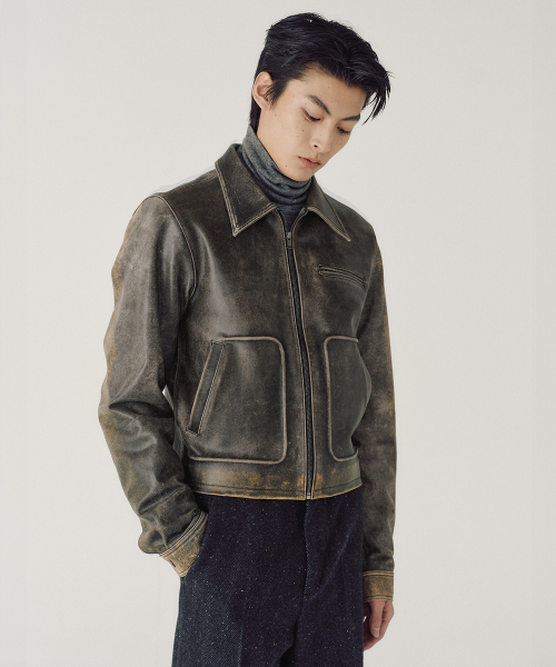 AGED LEATHER JACKET (DEEP BROWN)