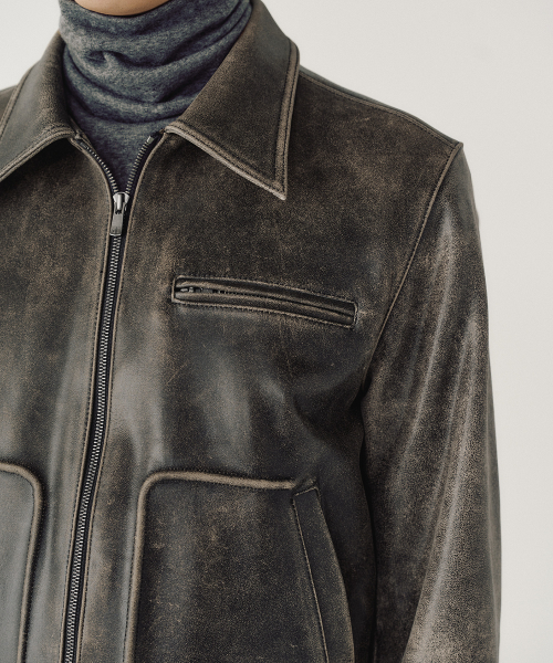 AGED LEATHER JACKET (DEEP BROWN)