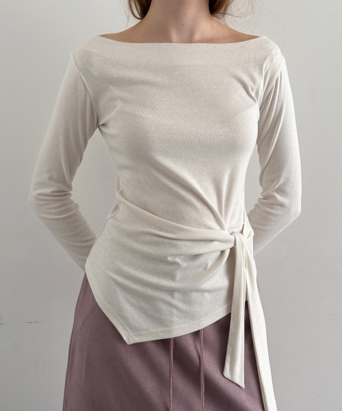 Zen Mood Tie Boat-Neck T-Shirt (Cream)
