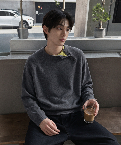사선 헨리넥 니트 (3color)