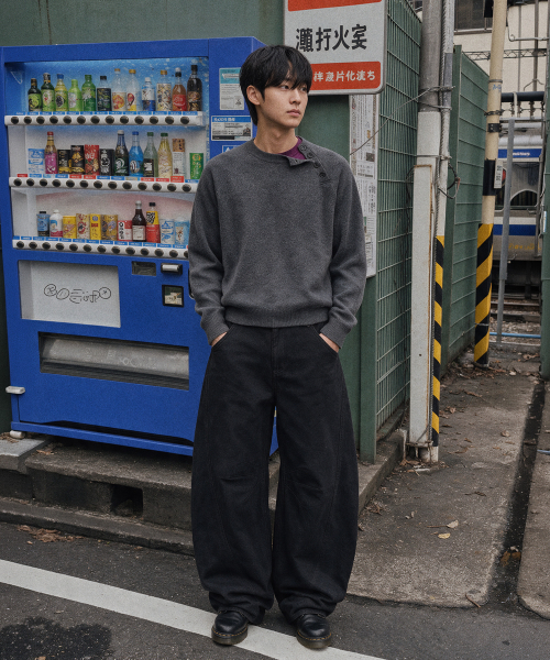 사선 헨리넥 니트 (3color)