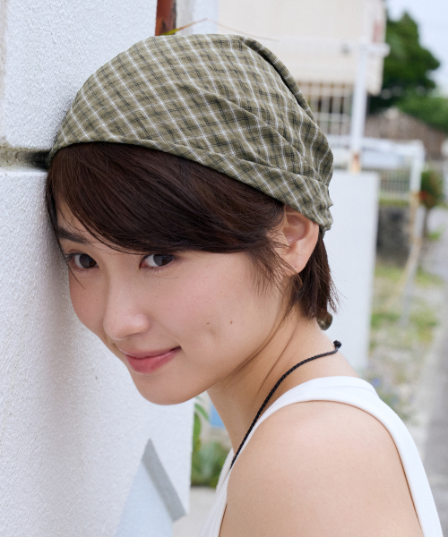 cotton check bandana scarf - green