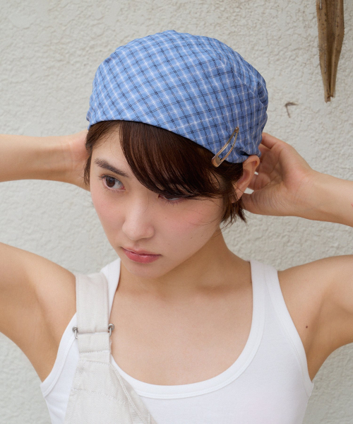 cotton check bandana scarf - blue