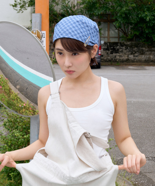 cotton check bandana scarf - blue