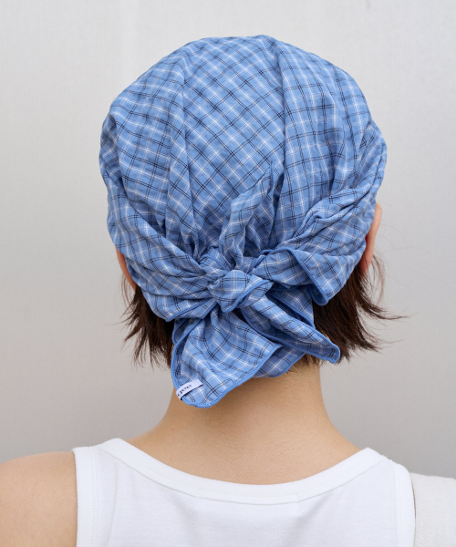 cotton check bandana scarf - blue