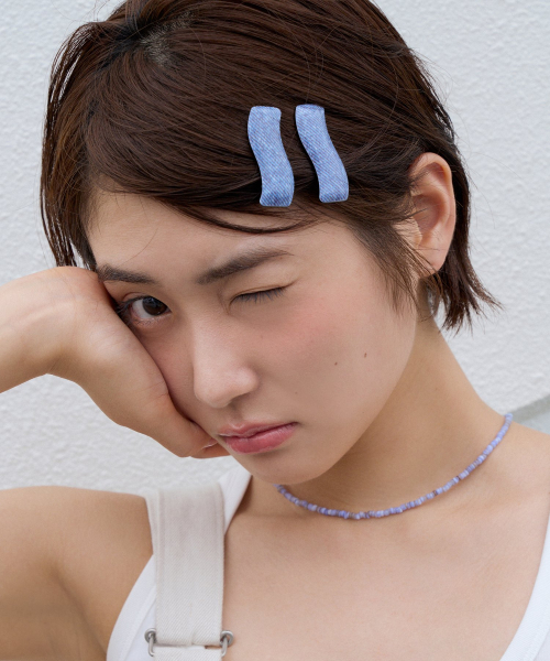 [2set] denim wave hair pin