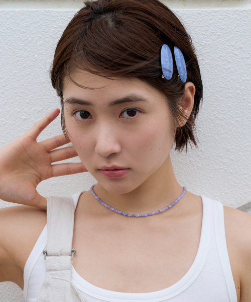[2set] denim oval hair pin
