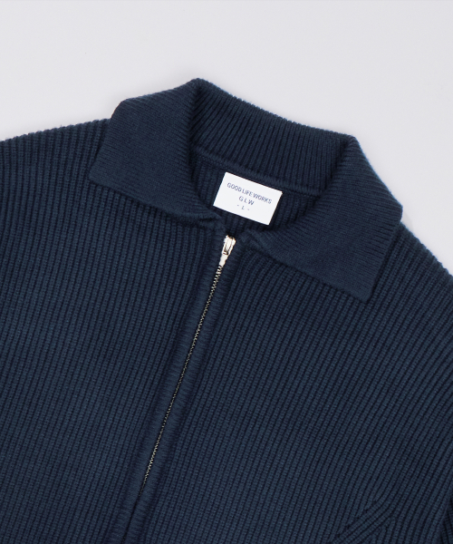 Essential Two-Way Collar Hacci Knit Zip-Up Navy