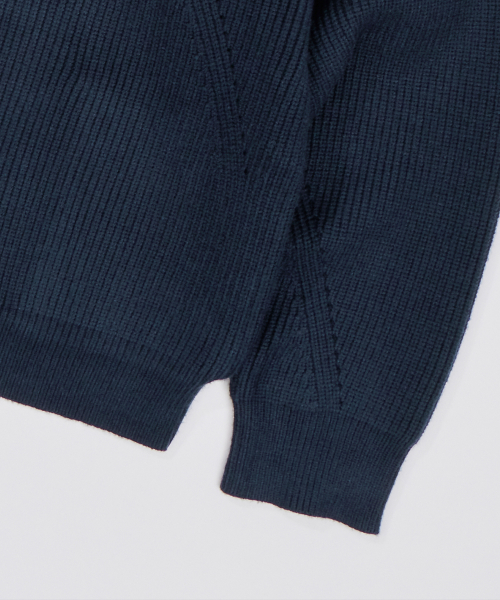 Essential Two-Way Collar Hacci Knit Zip-Up Navy