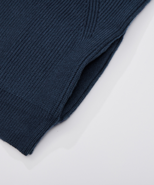 Essential Two-Way Collar Hacci Knit Zip-Up Navy