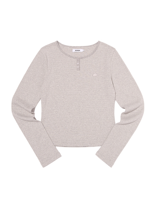 SMALL CHERRY HENLEY NECK STRIPE LONG SLEEVE(MELANGE GRAY)
