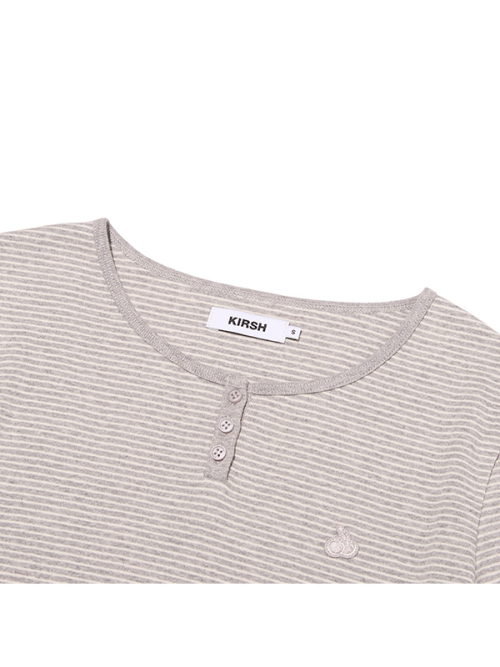 SMALL CHERRY HENLEY NECK STRIPE LONG SLEEVE(MELANGE GRAY)