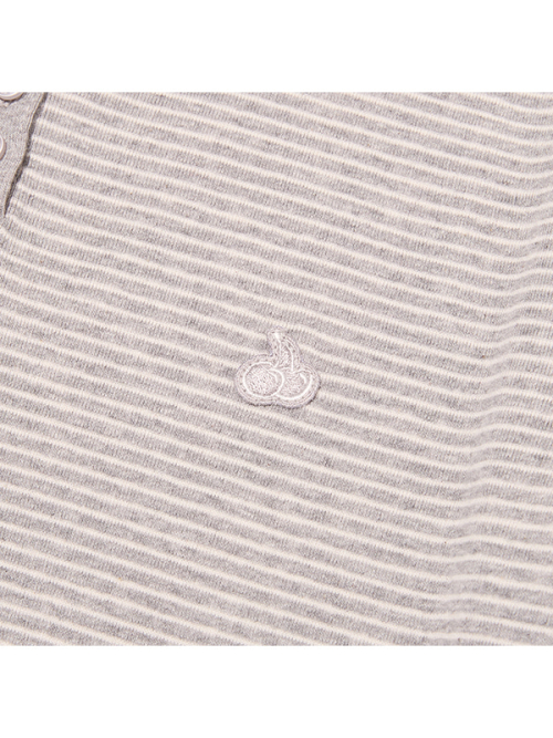 SMALL CHERRY HENLEY NECK STRIPE LONG SLEEVE(MELANGE GRAY)