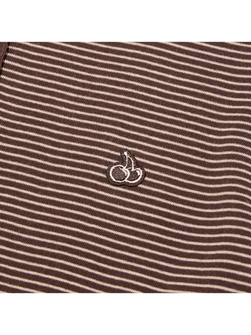 SMALL CHERRY HENLEY NECK STRIPE LONG SLEEVE(BROWN)