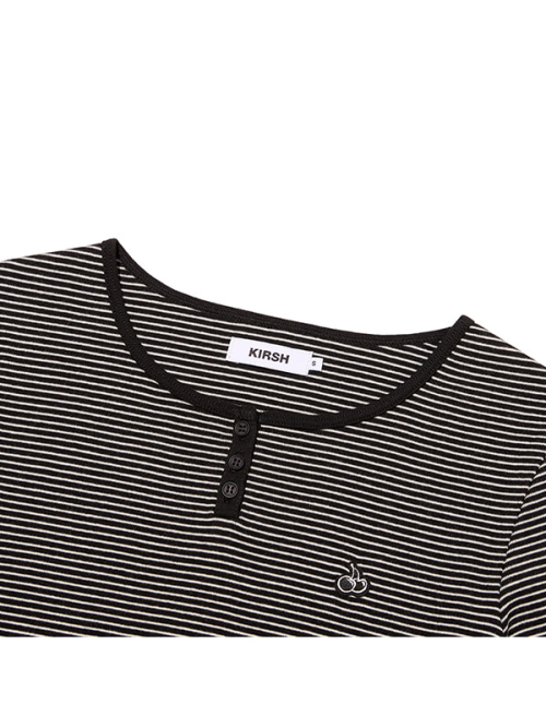 SMALL CHERRY HENLEY NECK STRIPE LONG SLEEVE(BLACK)