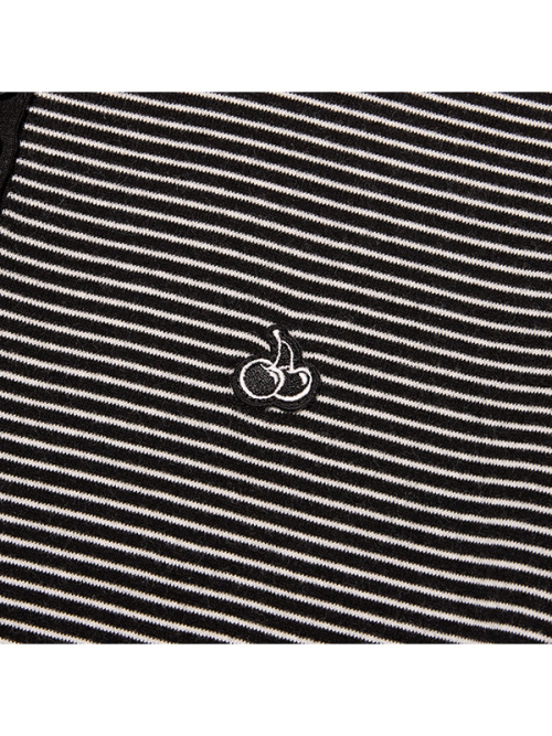 SMALL CHERRY HENLEY NECK STRIPE LONG SLEEVE(BLACK)