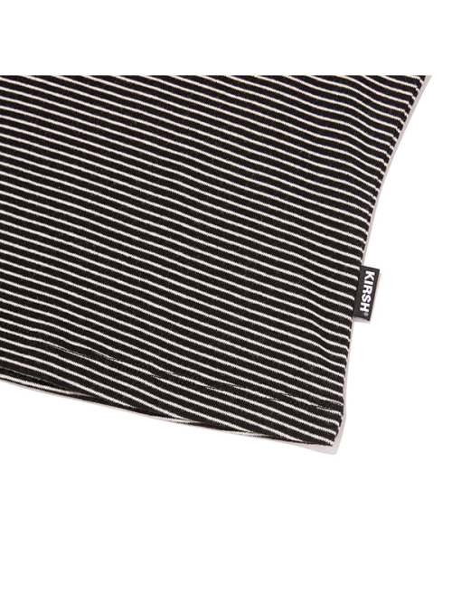 SMALL CHERRY HENLEY NECK STRIPE LONG SLEEVE(BLACK)