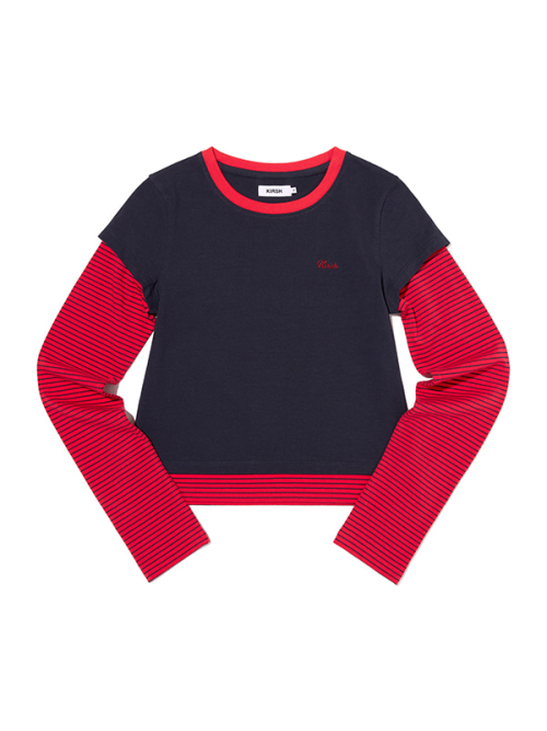 STRIPE LAYERED LONG SLEEVE(DARK NAVY)