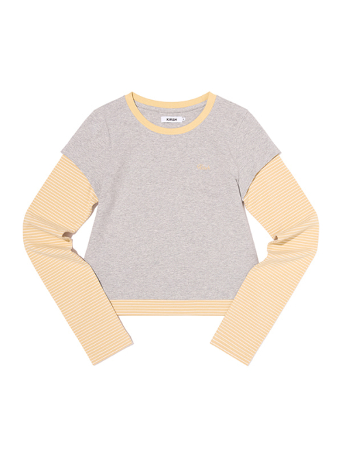 STRIPE LAYERED LONG SLEEVE(MELANGE GRAY)