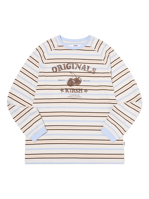 CHERRY GRAPHIC LOOSE-FIT STRIPE LONG SLEEVE(SKY)