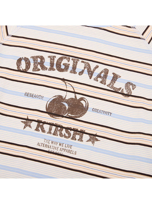 CHERRY GRAPHIC LOOSE-FIT STRIPE LONG SLEEVE(SKY)