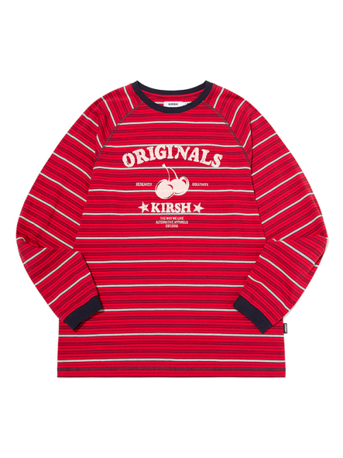 CHERRY GRAPHIC LOOSE-FIT STRIPE LONG SLEEVE(RED)