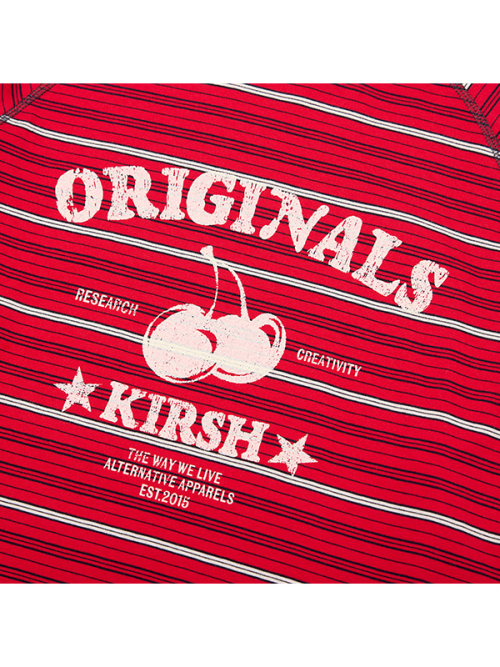 CHERRY GRAPHIC LOOSE-FIT STRIPE LONG SLEEVE(RED)