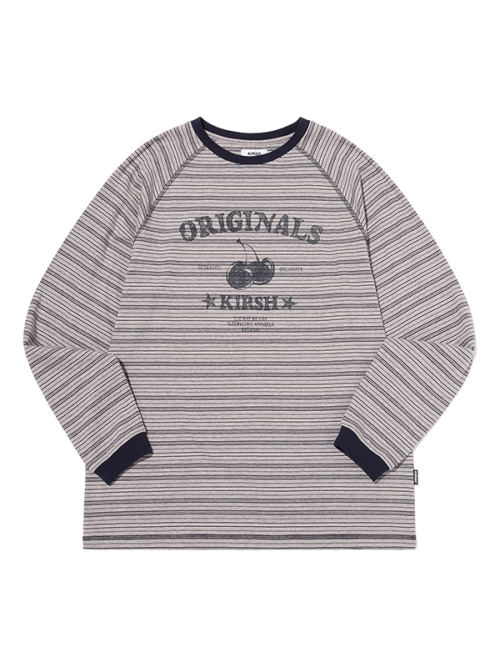 CHERRY GRAPHIC LOOSE-FIT STRIPE LONG SLEEVE(MELANGE GRAY)