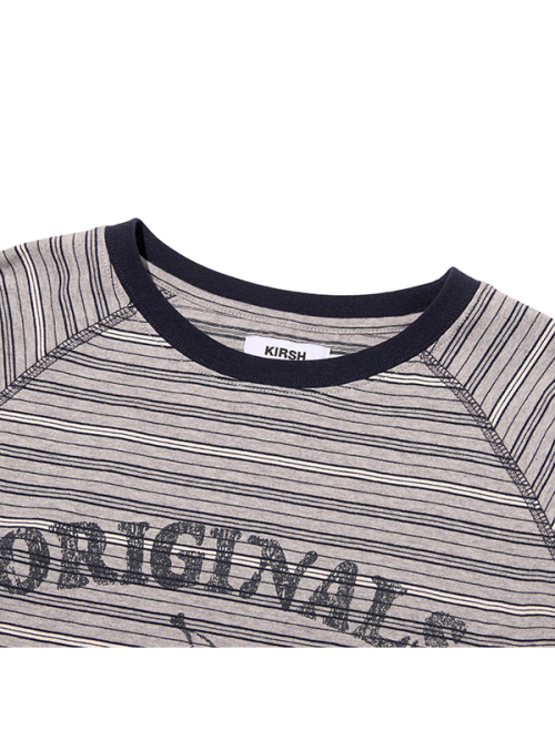 CHERRY GRAPHIC LOOSE-FIT STRIPE LONG SLEEVE(MELANGE GRAY)