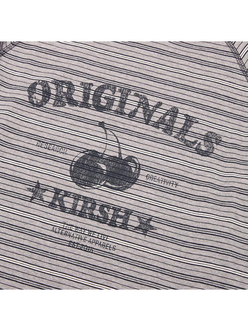 CHERRY GRAPHIC LOOSE-FIT STRIPE LONG SLEEVE(MELANGE GRAY)