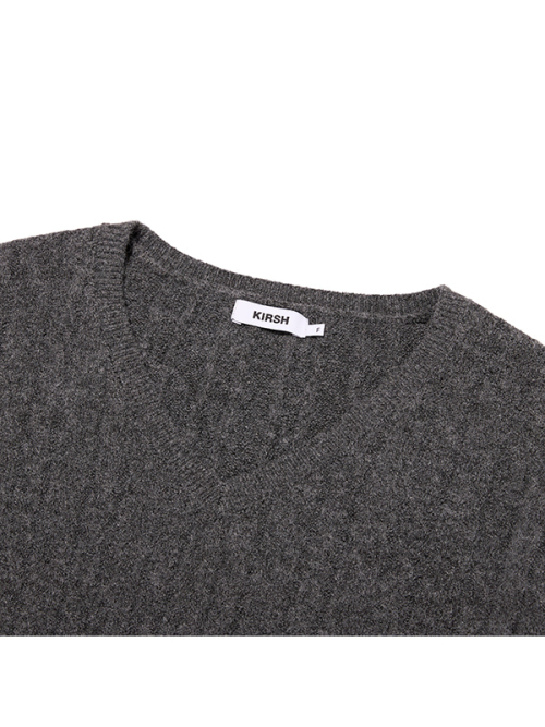 LABEL POINT V-NECK CABLE KNIT PULLOVER(MELANGE GRAY)