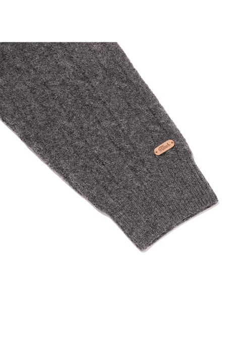 LABEL POINT V-NECK CABLE KNIT PULLOVER(MELANGE GRAY)