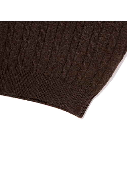 LABEL POINT V-NECK CABLE KNIT PULLOVER(BROWN)