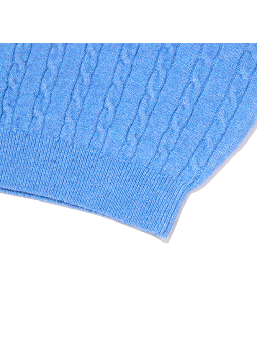 LABEL POINT V-NECK CABLE KNIT PULLOVER(BLUE)
