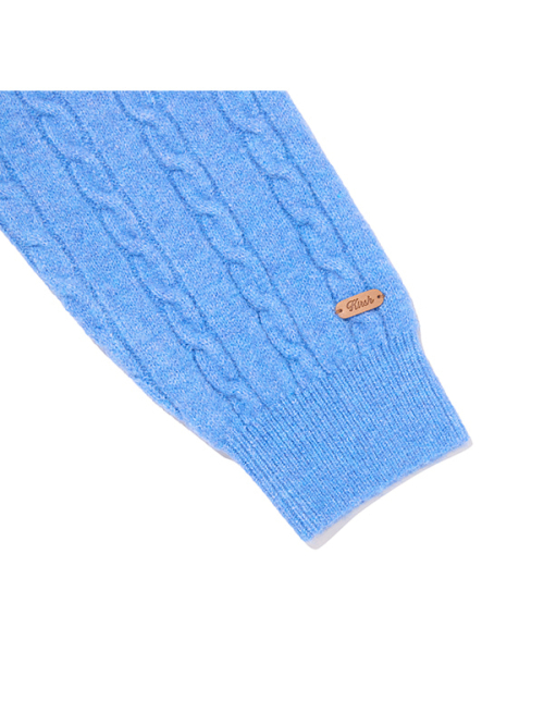LABEL POINT V-NECK CABLE KNIT PULLOVER(BLUE)