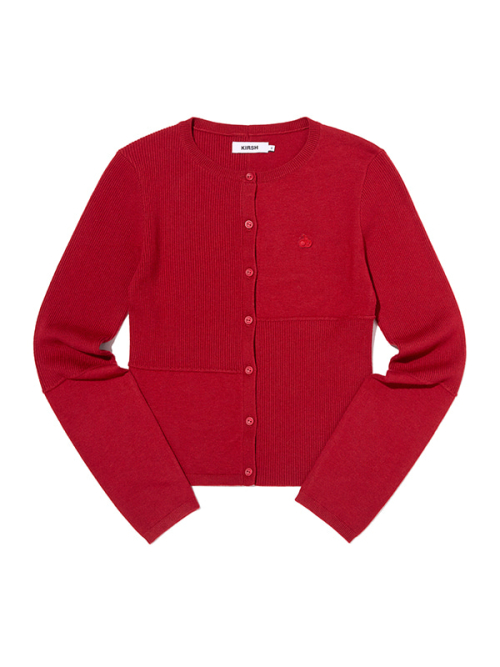 SMALL CHERRY COLOR-BLOCK CARDIGAN(RED)