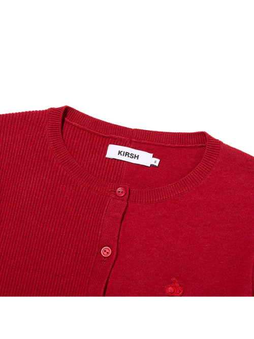 SMALL CHERRY COLOR-BLOCK CARDIGAN(RED)