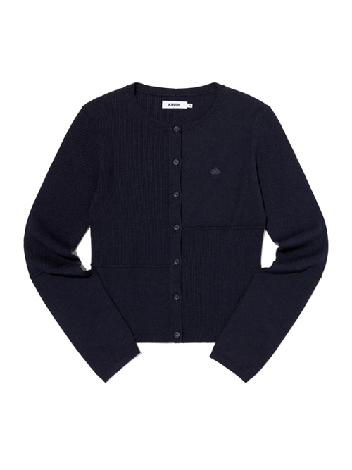 SMALL CHERRY COLOR-BLOCK CARDIGAN(DARK NAVY)