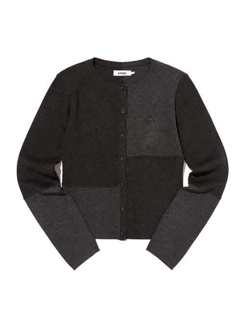 SMALL CHERRY COLOR-BLOCK CARDIGAN(CHARCOAL)