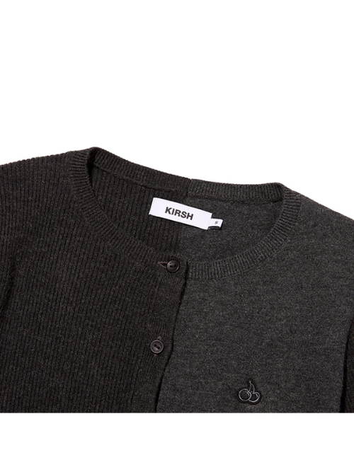 SMALL CHERRY COLOR-BLOCK CARDIGAN(CHARCOAL)