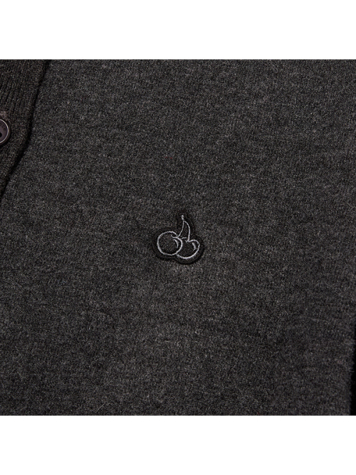 SMALL CHERRY COLOR-BLOCK CARDIGAN(CHARCOAL)